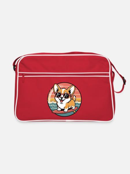 Corgy Surfer - Retro Tasche - Rot/Weiß