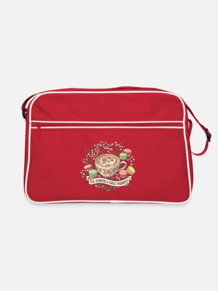 Teeblumen und süße Harmonie - Retro Tasche - Rot/Weiß