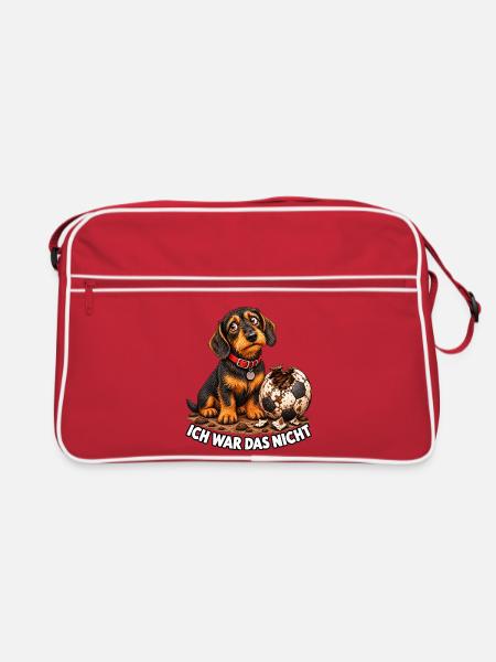 Ich war das nicht – Dackel Fußball - Retro Tasche - Rot/Weiß