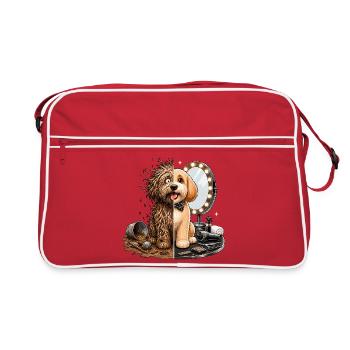 Hunde Doppelbild Schmutz Glanz - Retro Tasche - Rot/Weiß - Vorne
