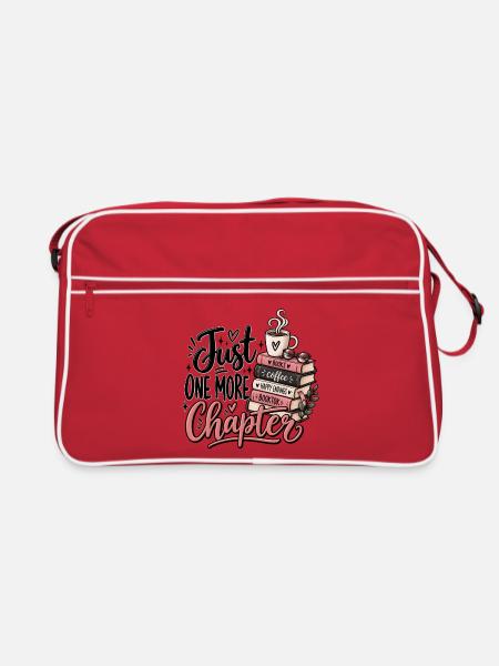 Just One More Chapter – Bücher & Kaffee - Retro Tasche - Rot/Weiß