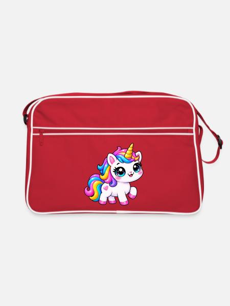 Kawaii Regenbogeneinhorn - Retro Tasche - Rot/Weiß