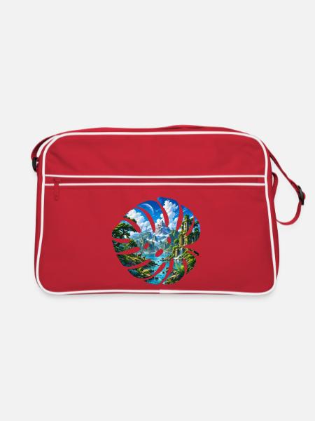 Dschungelruinen am Kristallfluss - Retro Tasche - Rot/Weiß