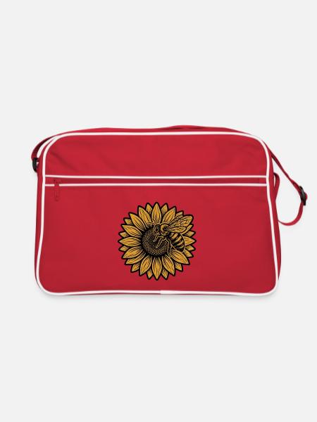 Biene auf Sonnenblume – Vintage Imker & Natur - Retro Tasche - Rot/Weiß