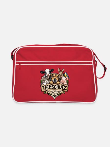 Tierschutz Tierliebe - Retro Tasche - Rot/Weiß