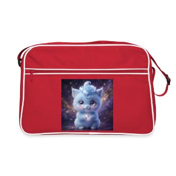 Cute fluffy blue fantasy creature holding a magic  - Retro Tasche - Rot/Weiß - Vorne