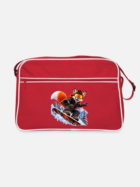 Snowboard Fuchs – Winter Sport Tier - Retro Tasche - Rot/Weiß