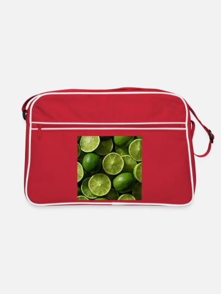 Grüne Limes im Freskomuster - Retro Tasche - Rot/Weiß