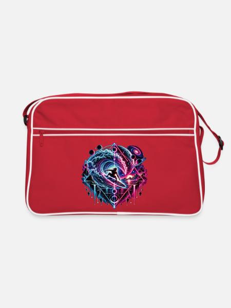 Kosmischer Wellenreiter – Surfen im All - Retro Tasche - Rot/Weiß