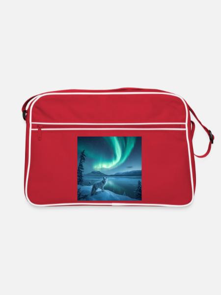 Arktische fox_ Nordlichter - Retro Tasche - Rot/Weiß
