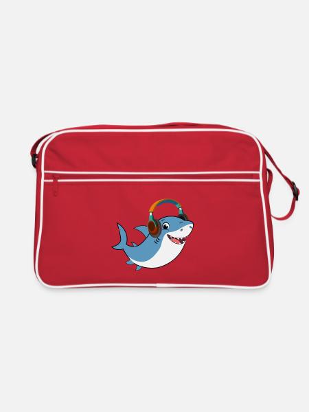 Shark DJ mit Kopfhörern - Retro Tasche - Rot/Weiß