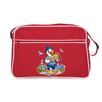 Küstenmöwe Mopsi mit Sandwich - Retro Tasche - Rot/Weiß - Vorne