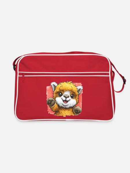 Lächelnder Kuschel Alpaka - Retro Tasche - Rot/Weiß