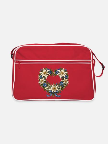 Edelweißherz mit Enzian & blauer Schleife - Retro Tasche - Rot/Weiß