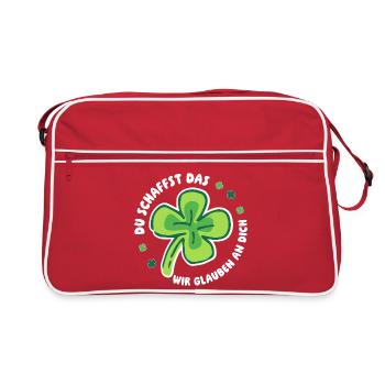 Du schaffst das! Wir glauben an dich! - Glück Mut - Retro Tasche - Rot/Weiß - Vorne