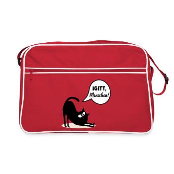 Igitt Menschen Katzen - Retro Tasche - Rot/Weiß - Vorne