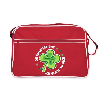 Du schaffst das! – Ich glaub an dich! -  Mutmacher - Retro Tasche - Rot/Weiß - Vorne