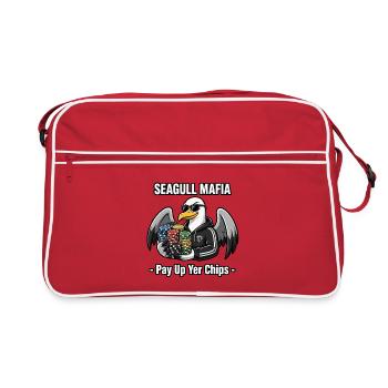 Seagull Mafia – Pay Up Yer Chips lustig - Retro Tasche - Rot/Weiß - Vorne