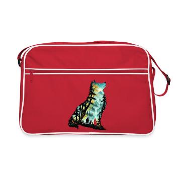 Waldwolf im Mondlicht - Retro Tasche - Rot/Weiß - Vorne
