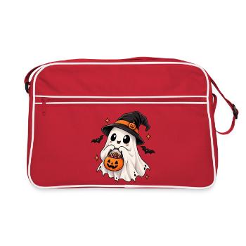Kürbisgeist im Hexenhut - Retro Tasche - Rot/Weiß - Vorne