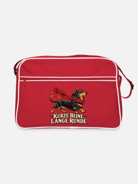 Dackel: Kurze Beine. Lange Runde - Retro Tasche - Rot/Weiß