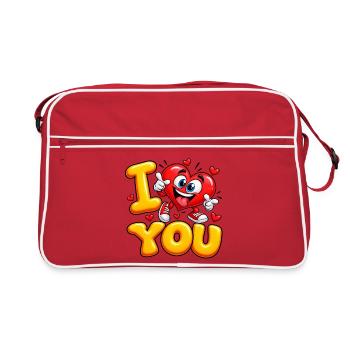 I Love You Cute Heart – lustiger romantischer Cartoon - Retro Tasche - Rot/Weiß - Vorne