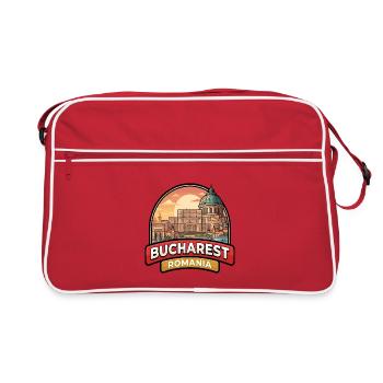 Bukarest Rumänien Reiseabzeichen Parlament Stadtkunst - Retro Tasche - Rot/Weiß - Vorne