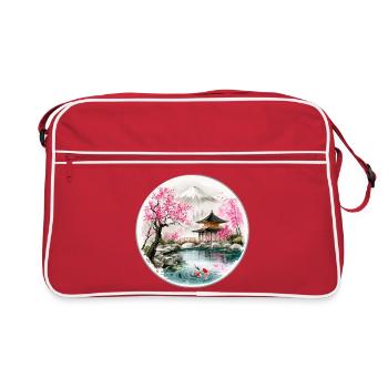 Japanischer Teich im Kirschblüten-Pavillon - Retro Tasche - Rot/Weiß - Vorne