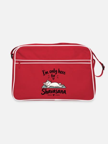 I'm only here for Shavasana – Yoga Katze - Retro Tasche - Rot/Weiß