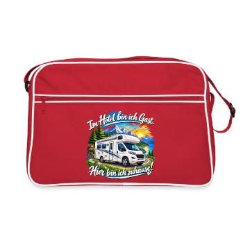 Wohnmobil , Camping Kult , Reisemobil Hotel - Retro Tasche - Rot/Weiß - Vorne