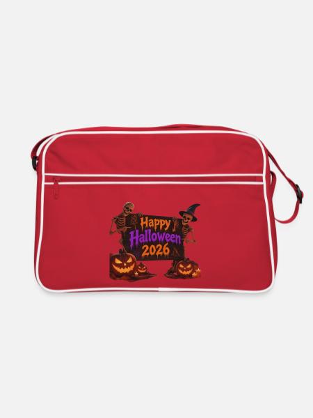 Halloween 2026 Skelett-Schild Leuchten - Retro Tasche - Rot/Weiß