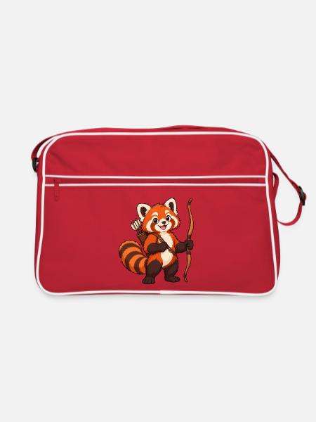 Bogenschießen Roter Panda mit Bogen und Köcher - Retro Tasche - Rot/Weiß