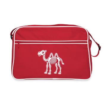 Süßes Skelett Kamel Wüste Dromedar Cartoon Shirt - Retro Tasche - Rot/Weiß - Vorne