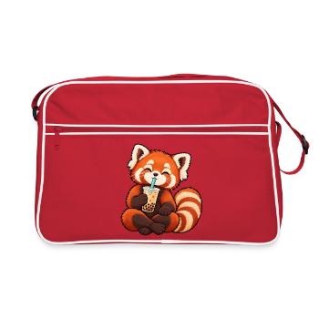 Kreuzbeiniger roter Panda trinkt Bubble Tea - Retro Tasche - Rot/Weiß - Vorne