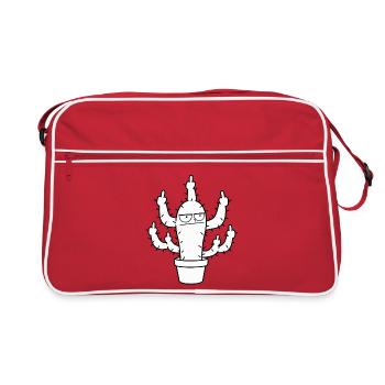 Grimmiger Kaktus Mittelfinger Cartoon - Retro Tasche - Rot/Weiß - Vorne