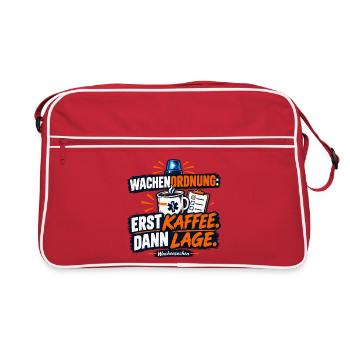 Wachenordnung Erst Kaffee Dann Lage - Retro Tasche - Rot/Weiß - Vorne