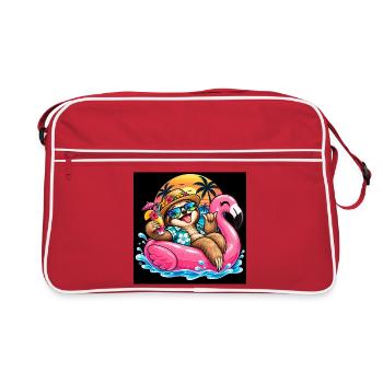 Träulheitsurlauber auf Flamingo - Retro Tasche - Rot/Weiß - Vorne