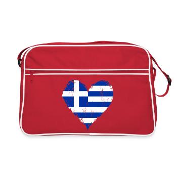 Griechenland Herzflagge Grunge - Retro Tasche - Rot/Weiß - Vorne