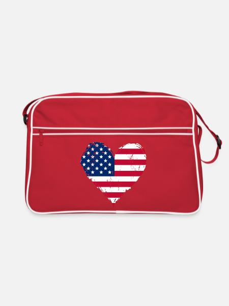 USA Herzflagge Grunge - Retro Tasche - Rot/Weiß