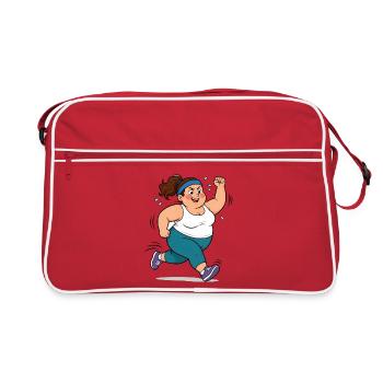 Korpulente Comic Frau beim Jogging Sport Spaß Shir - Retro Tasche - Rot/Weiß - Vorne