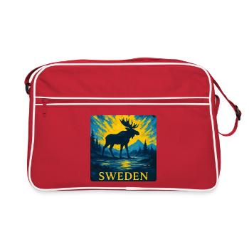 Schwedischer Elch im Abendlicht - Retro Tasche - Rot/Weiß - Vorne