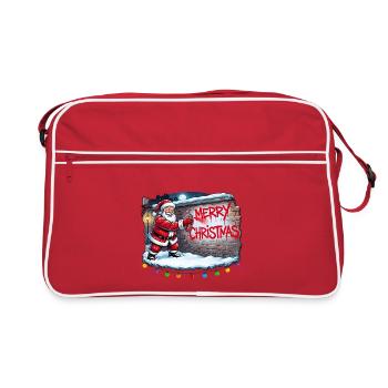 Weihnachtsmann Graffiti Merry Christmas Streetart - Retro Tasche - Rot/Weiß - Vorne