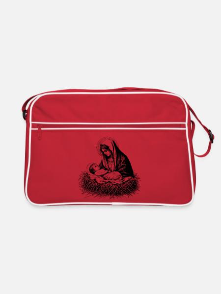 Maria betrachtet den neugeborenen Jesus - Retro Tasche - Rot/Weiß