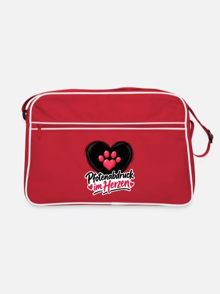 Pfotenabdruck im Herzen - Retro Tasche - Rot/Weiß