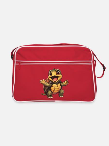 Fröhliche Schildkröte mit offenen Armen - Retro Tasche - Rot/Weiß