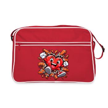 Herzzerreißende Graffiti-Wand: Liebe bricht durch - Retro Tasche - Rot/Weiß - Vorne