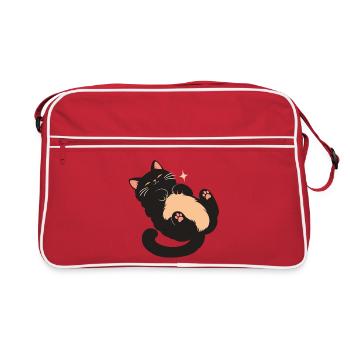 Kuschelkatz mit flauschigem Bauch - Retro Tasche - Rot/Weiß - Vorne