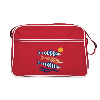 Koi Wellen im Sonnenkreis - Retro Tasche - Rot/Weiß - Vorne