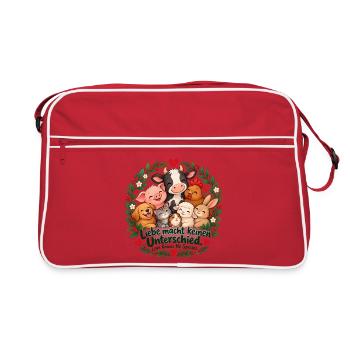 Liebe macht keinen Unterschied – Tierliebe & Tiers - Retro Tasche - Rot/Weiß - Vorne