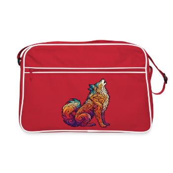 Bunter Wolf Tribal Muster - Retro Tasche - Rot/Weiß - Vorne